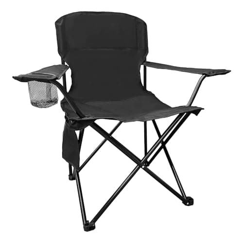 SAILARY Folding Camping Collapsible Chairs Heavy Duty Lawn Chair with Cooler Bag, Storage Pocket, Waterproof Bag Outdoor Arm Chair, Supports 225LBS, Black