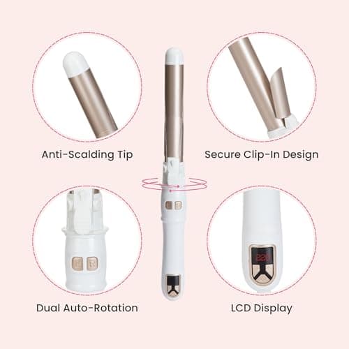 Automatic Rotating Curling Iron for Long Lasting Curls, 1.1 Inch Hair Curler with LED Display, Fast-Heating Curling Wand for Long & Short Hair, Perfect Hair Waver Styling Tool (White) 8