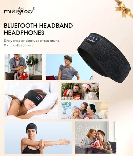MUSICOZY Sleep Headphones Bluetooth 5.4 Headband, Wireless Earphones Music Sleep Earbuds Sleeping Eye Mask with HD Stereo Speakers for Workout Running Travel Yoga, Ideal Gifts for Men Women(Black) 8