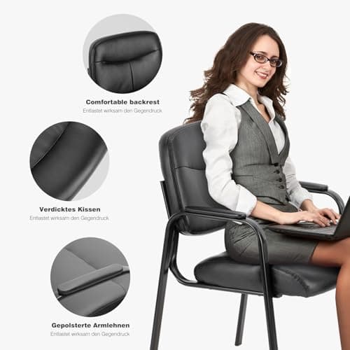 Sweetcrispy Waiting Reception Guest Set of 2, Conference Room Lobby Padded Arms, Desk Wheels Leather Office Chair 5