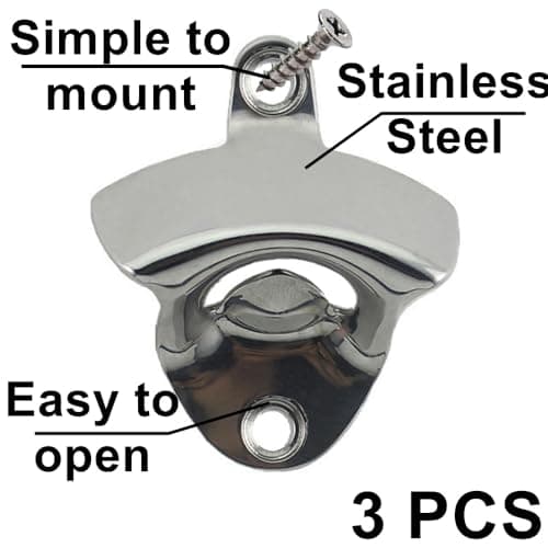 HAIICEN 3 PCS Silver Stainless Steel Beer Bottle Opener Wall Mounted Bottle Cap Opener for Kitchen Home Bar Gifts 2