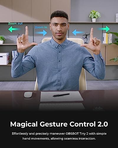 OBSBOT Tiny 2 Webcam 4K Voice Control PTZ, AI Tracking Multi-Mode & Auto Focus, Web Camera with 1/1.5" Sensor, Gesture Control, 60 FPS, HDR Light Correction, Webcam for PC, Streaming, Meeting, etc. 6