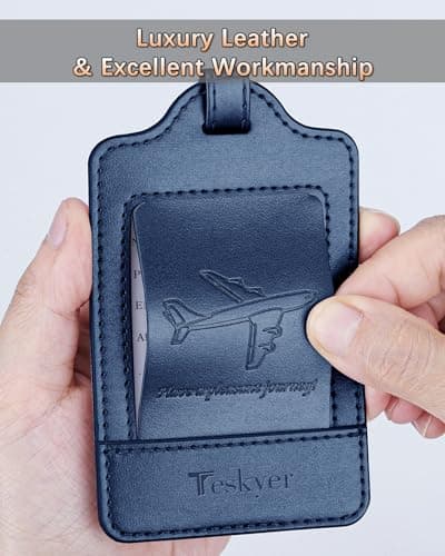 3 Pack Luggage Tags - Quick Install, Privacy Protection, Airplane Travel Essentials for Suitcases, Durable Leather - Blue 8
