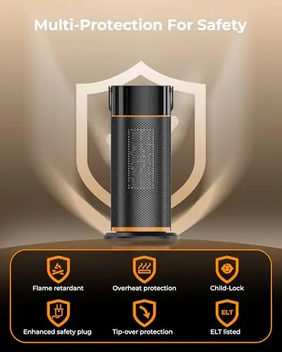 Space Heater - 1500W Portable Space Heaters for Indoor Use, PTC Ceramic Electric Heater with Remote, 4 Modes, 9H Timer, Low Noise, 70°Oscillation, Overheat & Tip-Over Protection for Office Home 6