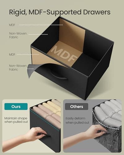 SONGMICS Dresser for Bedroom, Chest of Drawers, Steel, MDF, 5 Non-Woven Fabric Drawers, Storage Organizer Unit, Closet, Entryway, Ink Black and Ebony Black ULGS322B01S 5