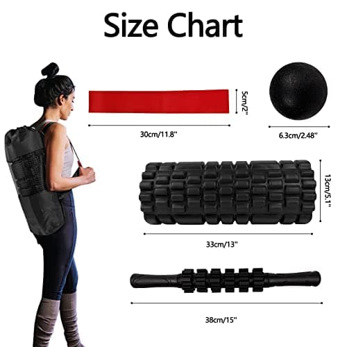 JOYENERGY 5 in 1 Foam Roller Set High Density Foam Roller Patented, Massage Stick, Massage Ball, Stretching for Deep Muscle Massage Pilates Yoga, Fitness Exercise for Trigger Point Release (Black) 7