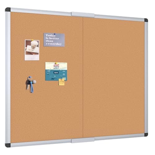VIZ-PRO Large Cork Bulletin Board/Foldable Noticeboard, 48 X 48 Inches, Silver Aluminium Frame