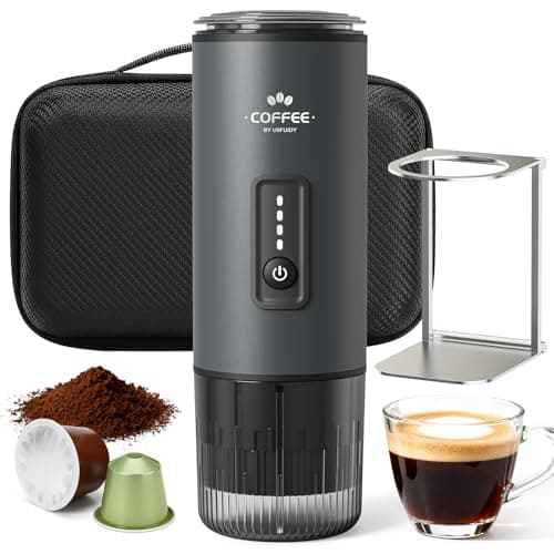 Uiifuidy Portable Coffee Maker, 3 in 1 Electric Espresso Machine Set, Rechargeable Self-Heating Brewer with Carrying Bag and Coffee Stand for Office Camping, Hiking