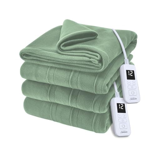 Sunbeam Royal Ultra Fleece Heated Electric Blanket Queen Size, 90" x 84", 12 Heat Settings, 12-Hour Selectable Auto Shut-Off, Fast Heating, Machine Washable, Warm and Cozy, Matcha
