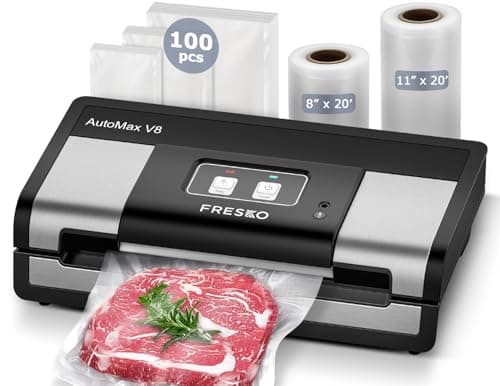 Fully Automatic Vacuum Sealer, 95Kpa Powerful Food Vacuum Sealer Machine, Auto Dry-Wet Detection | Bag Cutter | 2 Rolls Bags & 100 Pcs Precut Bags | Effortless Operation, Silver - Black