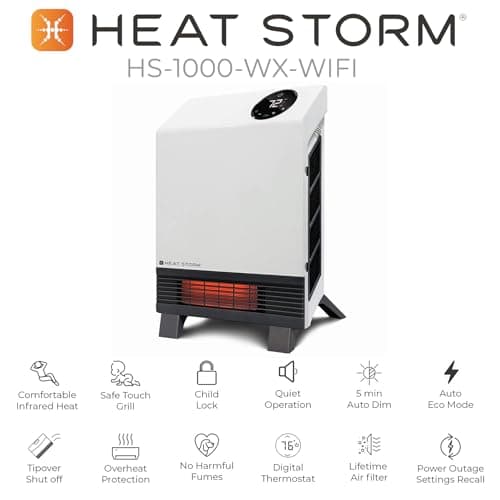 Heat Storm Wave Floor to Wall Infrared Space Heater with Attachable Feet, Remote Control, Built in Thermostat, 500-1000 Watts, 13x4x17 in, With Feet 7