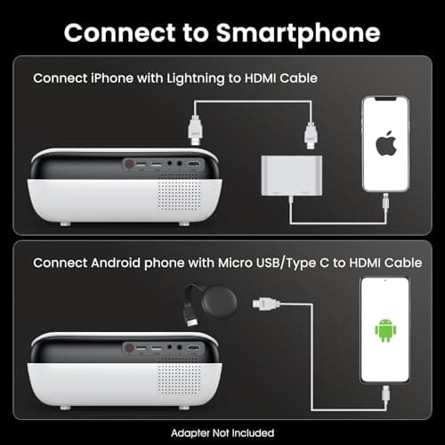 HAPPRUN Native 1080P Bluetooth Mini Projector, Full HD Portable Outdoor Movie Projector with Built-in Speaker, Compatible with Smartphone, HDMI, USB, AV, Fire Stick, PS5 for Home, Bedroom, Outdoor Use 6