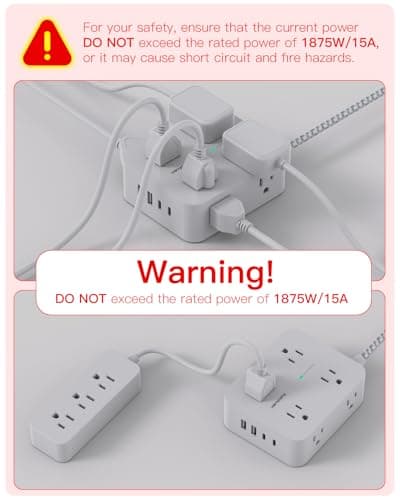 Surge Protector Power Strip - HANYCONY 8 Outlets 4 USB (2 USB C) Charging Ports, Multi Plug Outlet Extender, 5Ft Braided Extension Cord, Flat Plug Wall Mount Desk Charging Station for Home Office ETL 8