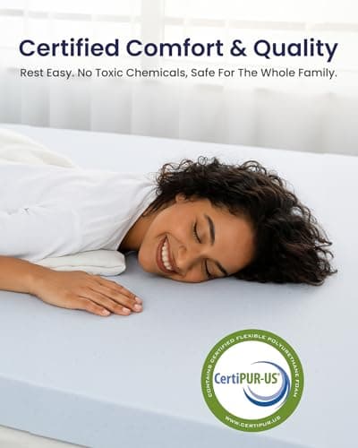 LOUNJ Gel Memory Foam Mattress Topper Full XL, 2 Inch Cooling Bed Topper for Back Pain Relief and Pressure Support, CertiPUR-US Certified, Made in USA, Blue 5