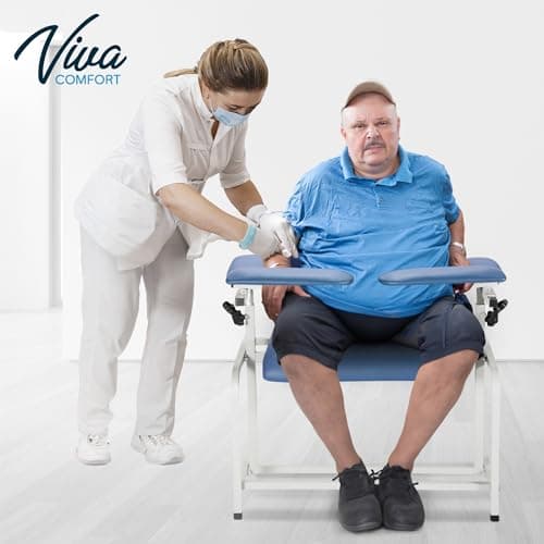 VivaComfort Blue Bariatric Wide Padded Blood Drawing Chair, Phlebotomy Chair with Adjustable Armrest, 35" H x 18" L x 29"W, Blood Draw Chair, Medical Chair, Great for Mommy and Me 5