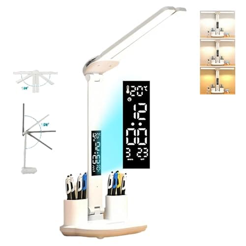 CHICRAYS 2025 Small Cute LED Desk Lamp for Home Office Essentials, Multifunctional Portable Table Lamp with Touch Sensor, Eye-Care Architect Light/3-Levels Brightness USB Lamps/Night Light(White)