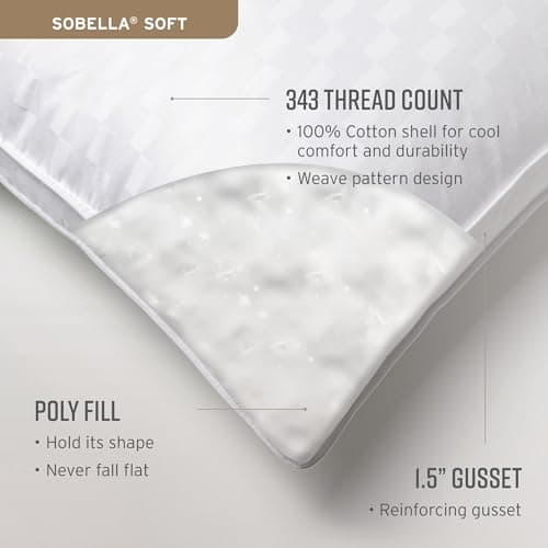 Sobel Westex Queen Size - Sobella Soft For Side Sleeper| Luxury Hotel & Resort Quality | 300 Thread Count 100% Cotton Cover | Down Alternative Fill | Machine Washable Pillow For Sleeping 20X30 6