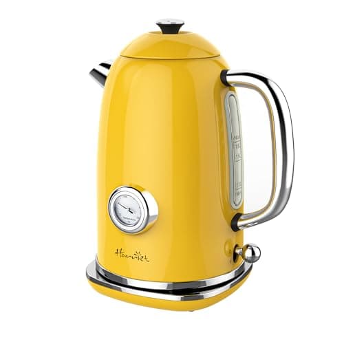 Harriet Electric Kettle, 1.8L Retro Electric Tea Kettle with Thermometer, 1500W Stainless Steel Hot Water Kettle Electric with LED Indicator, Fast Boiling, Cordless, Auto Shut-Off, Yellow