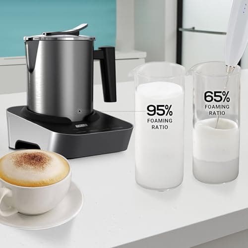 FUNLAVIE 4-in-1 Electric Milk Frother and Steamer, Large 13.5oz Stainless Steel Pitcher, Hot & Cold Foam Maker and Milk Warmer for Lattes, Cappuccinos, Macchiato,Hot Chocolate, Dishwasher Safe 6