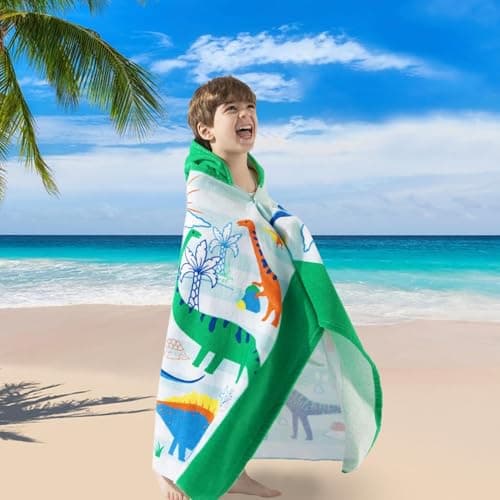 VOOVA & MOVAS Dinosaur Toddler Hooded Towel for Boys 3-8, Large 30"x50" 100% Cotton Ultra Absorbent Wearable Wrap, Bath Towel for Beach Pool Swim, Birthday Gift for Kids 5
