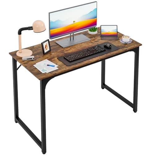 PayLessHere | 39 Inch Computer Desk | Brown | Office Desk with Metal Frame, Adjustable Feet | Water-Resistant, Scratchproof Surface | Sturdy Writing Table for Home Office or Study | Pack of 1