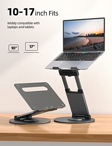 Nulaxy Telescopic 360 Rotating Laptop Stand for Desk Adjustable Height Swivel Pull Out Design Ergonomic Laptop Riser Standing Desk Converter Fits All 10-17" Laptops Computer MacBook, Gray 6