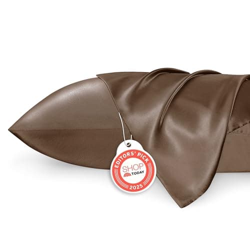 Bedsure Satin Pillowcases, Similar to Silk Pillow Cases Queen Size Set of 2, Pillow Case for Sleeping Women with Envelope Closure, Gifts for Women Men, Brown, 20x30 Inches, 2pcs