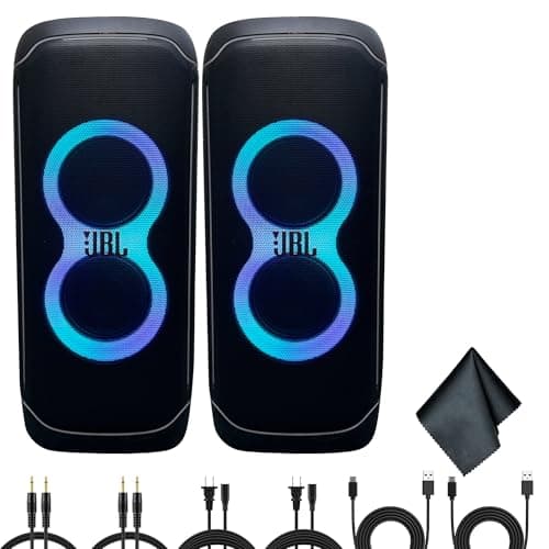 JBL 2 x PartyBox Ultimate 1100W Portable Speaker - Wi-fi & Bluetooth Connectivity Splashproof, Powerful Sound and Exciting Light Show (JBLPARTYBOXULTAM) + Cleaning Cloth + More
