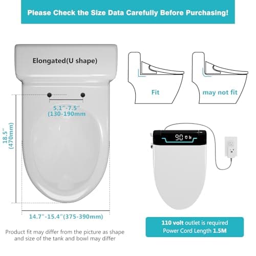 Electric Bidet Toilet Seat, Auto Open & Close Lid, Heated Toilet Seat with Thermostatic Warm Water & Dryer, Feminine & Front Rear Wash, Adjustable Water Pressure, Remote Control, Night Light 9