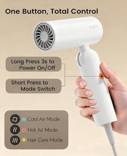 osou Travel Hair Dryer with Foldable Handle, Dual Voltage Compact Blow Dryer for Short to Medium Hair, 200times/s Temp Control, White 8