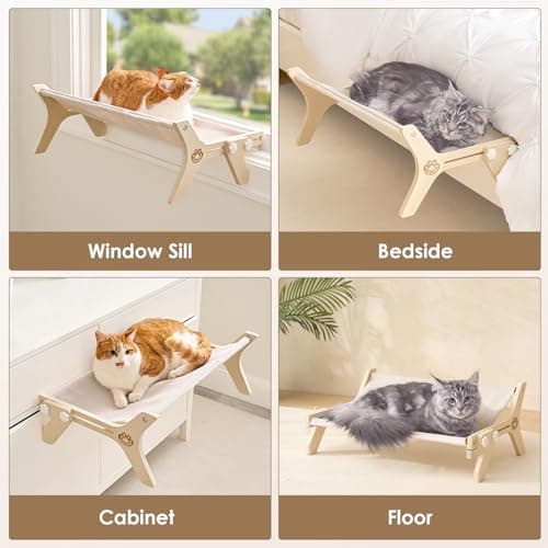 EHEYCIGA Cat Window Perch for Cats Inside, Adjustable Cat Hammock for Window Sill with Premium Hardwood & Robust Metal Frame, Cat Window Seat for Indoor Cats 8