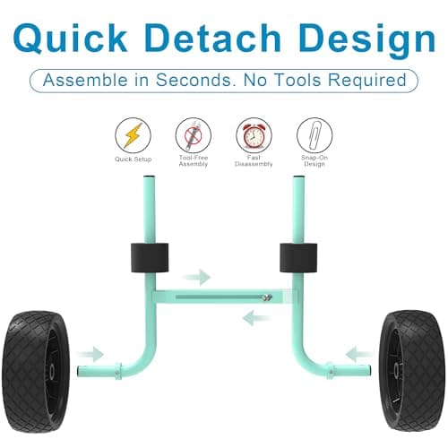 GanFindX Heavy Duty Kayak Cart | Adjustable Foldable Trolley with Durable Wheels, Portable Kayak Transport Cart, Tie-Down Straps Included (Light Green-Adjustable Width) 7