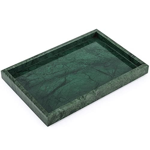 Marble Bathroom Vanity Tray, Natural Luxury Vanity Home Kitchen Bathroom Table Tray, Stone Decorative Countertop Dresser Trays for Key Coffee Perfume Jewelry Makeup (Blackish Green, 12" x 8" x 1.2")