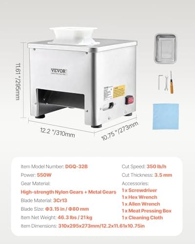 VEVOR Meat Cutter Machine, 550W Meat Slicer, 350 lb/h Commercial Meat Cutting Machine, Stainless Steel, 3.5 mm Thickness, Electric Food Cutting Slicer for Home Kitchen, Restaurant, Supermarket 7