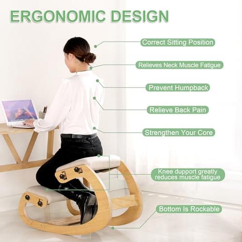 Predawn Adjustable Ergonomic Kneeling Chair – Custom Height Rocking Posture Stool with Thick Cushions, Solid Wood Frame, Knee Support Seat for Adults, Office or Meditation Use(White Oak) 5
