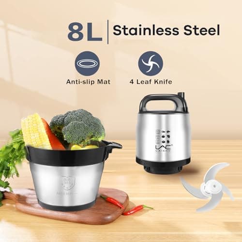 32 Cup Large Capacity Food Processors, Meat Grinder Veggie Chopper with Stainless Steel Bowl 1200W Electric,2 Speed,4 Bi-Level Bladesand Spatula for Baby Food,Meat,Onion,Vegetables,Fruits 5