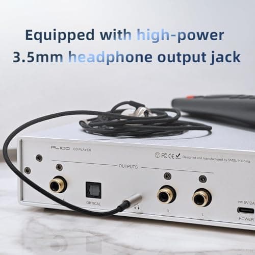 SMSL PL100 CD Player CS43131 Decoder Chip with 3.5mm Headphone Amplifier Uilt-in 2nd PLL Circuit CD Input RCA/3.5 mm Headphone/Optical/Coaxial Digital Output with Remote Control (Black 5