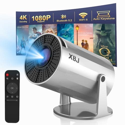 XBJ [Built-in Apps] 5G WiFi Bluetooth Smart Projector,4K support HD Portable Projector, Mini Projector with Stereo Speaker. Indoor, Outdoor Use,Compatible with TV Stick Smartphone/ pc/USB（Silver）