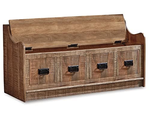 Signature Design by Ashley Garrettville Vintage Distressed Solid Wood Entryway Storage Bench, Brown 6