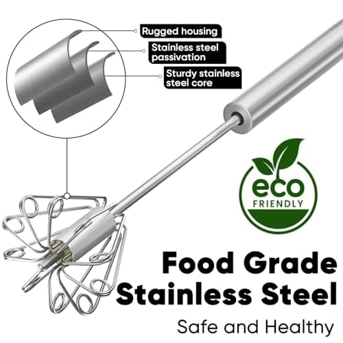 Newness Whizzy Whisk, Stainless Steel Semi Automatic Blender for Home -Versatile Tool for Egg Beater, Milk Frother, Hand Push Whisk - Kitchen Utensil for Blending, Whisking, Beating & Stirring 7