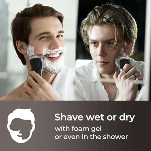 rategist Cordless Electric Razor for Men: 3-in-1 Shaver for Beard/Nose/Sideburns - IPX7 Waterproof Travel Kit - Turbo Speed & Precision Blades,Bright Silver 7