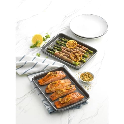 GoodCook Everyday Set of 2 Nonstick Steel 9" x 6.2" Toaster Oven Mini Baking Sheets, Gray 5