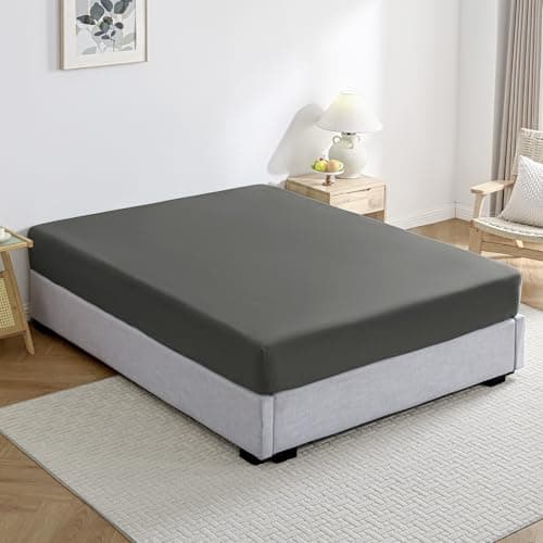 JELLYMONI Fitted Sheet King Cotton Grey 1pc Easy-Fit 16 Inch Deep Pocket Sheet Bedding Sheet Solid 100% Washed Cotton Soft Breathable Durable Fitted Bed Sheet (78”x 80”+16”)