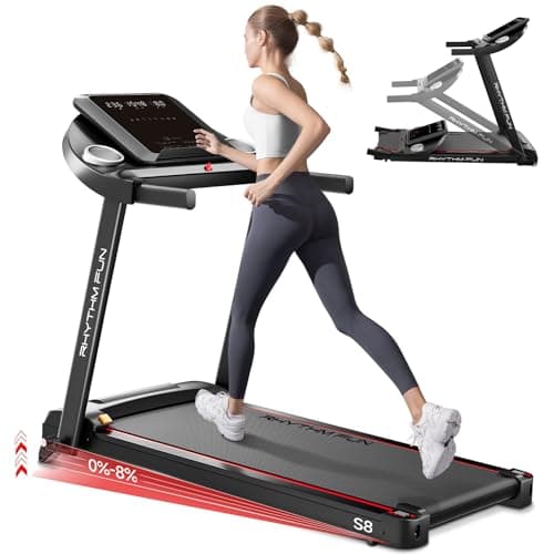 RHYTHM FUN 8.0 MPH Treadmills for Home, Running Walking Pad Treadmill with Incline up to 8%, Foldable Treadmill with Handle Bar, Low Noise Walking Pad for 300 lbs