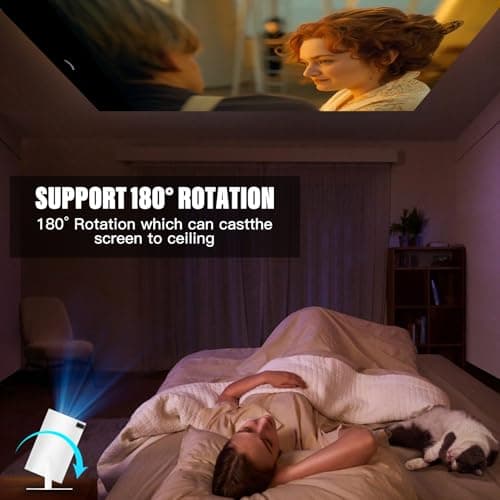 [Built-in App] Mini Projector with WiFi and Bluetooth, 4K 1080P Support Portable Projector, 180° Rotation with Auto Keystone & 50% Zoom, 40"-130"Screen Video Projector for Bedroom, Home, Outdoor 5