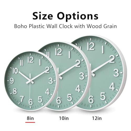 HZDHCLH Wall Clocks Battery Operated,Wall Clock Green,8 inch Wall Clock Silent Non Ticking Modern 3D Numbers for Kitchen Bedroom Living Room Office Classroom Decor 5