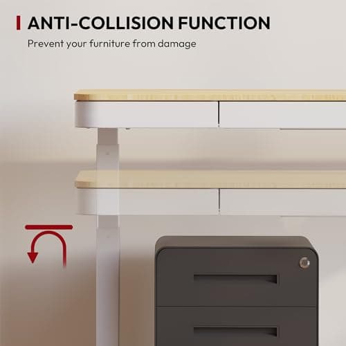SANODESK Standing Desk with Drawer, Electric Height Adjustable Home Office Desk with Storage & USB Ports, 48 inch Maple Wood Tabletop/White Frame 7
