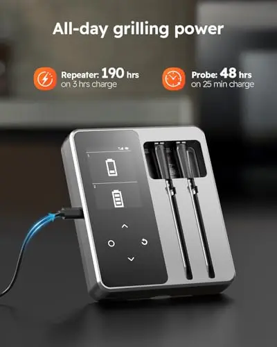 Wireless Meat Thermometer with App Control, 600FT Bluetooth Range, Dual Probes & 6 Sensors, 0.5S Instant Read, LCD Display, IP67 Waterproof Real-Time Monitoring & Smart Alerts for BBQ, Grill, Oven 9