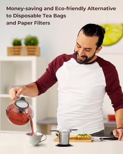 Reinmoson Large Tea Strainers & Filters for Loose Tea Single Cup, 304 Stainless Steel and Food Grade Silicone Extra Fine Mesh Tea Infusers for Loose Tea 8