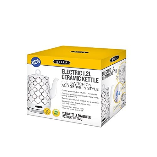 BELLA Electric Kettle & Tea Pot - Ceramic Water Heater with Detachable Swivel Base, Auto Shut Off & Boil Dry Protection, 1.2 Liter, Silver Tile Pattern 5